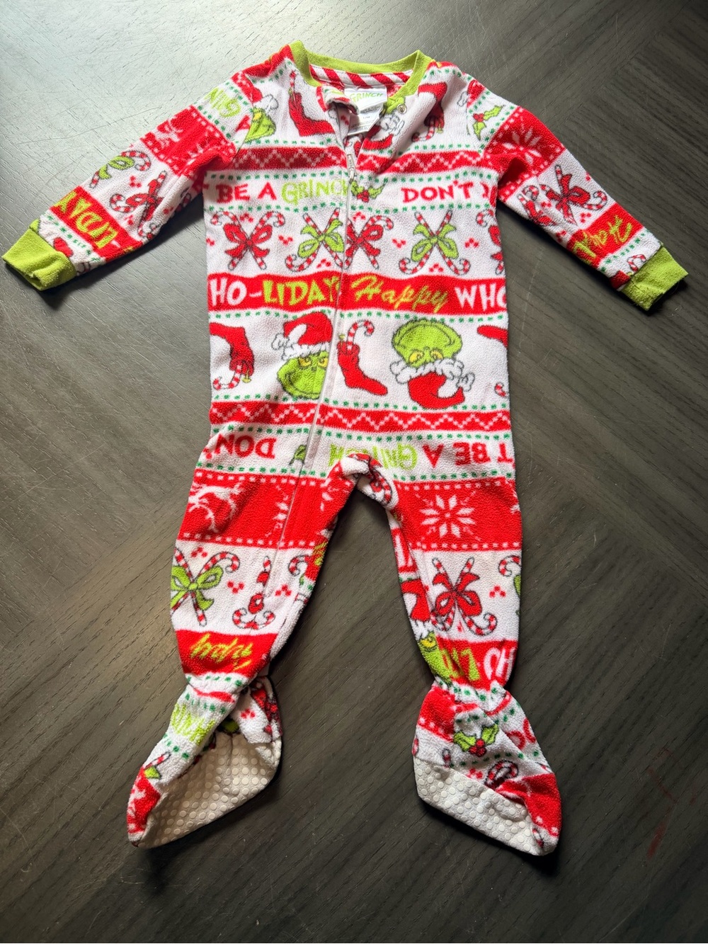 Grinch Holiday Red & Green Kids Footed One-Piece